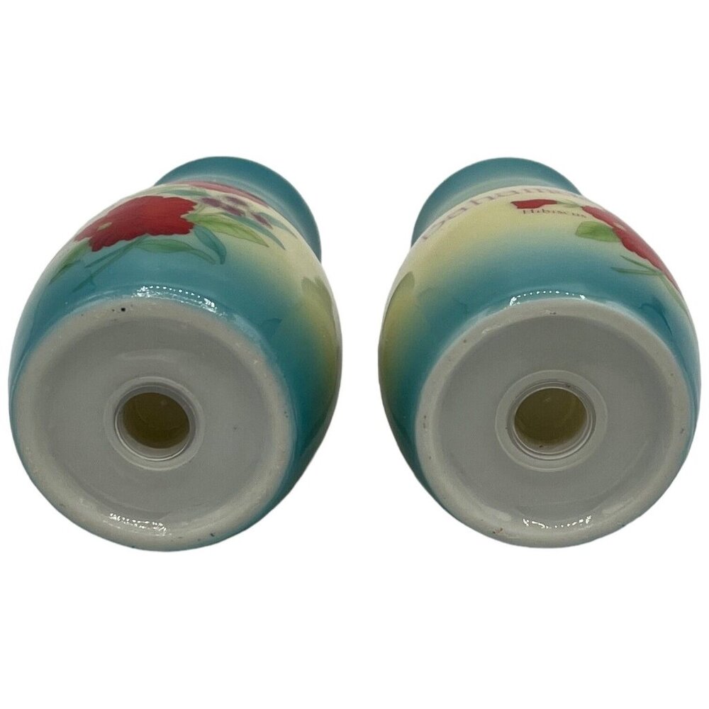 Vintage Salt & Pepper Shaker Set Bahamas Red Hibiscus Floral Souvenir - Picture 6 of 8